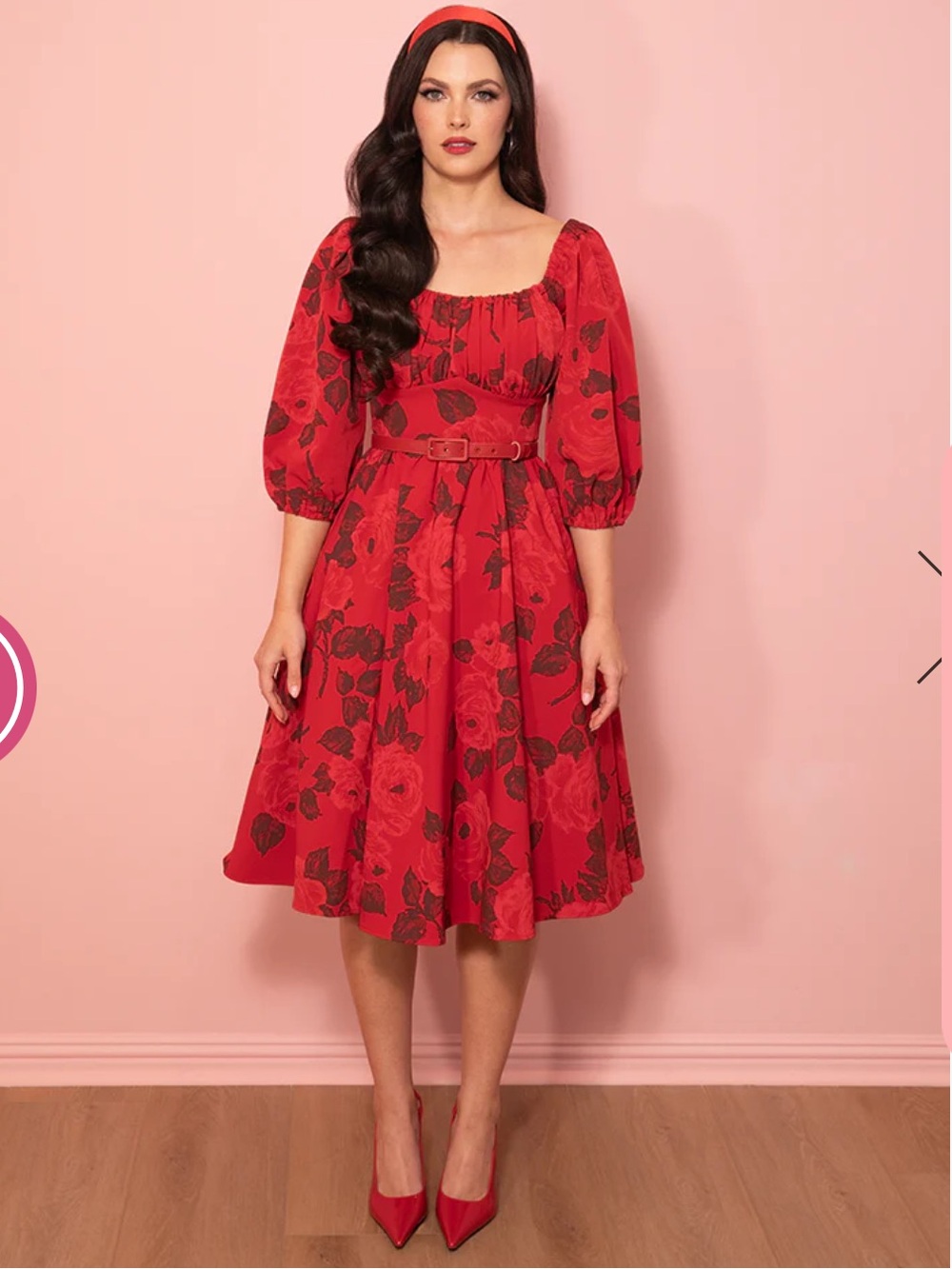Vixen by Micheline Pitt Vintage Red Rose Print Vacation Dress - Picture 2 of 7